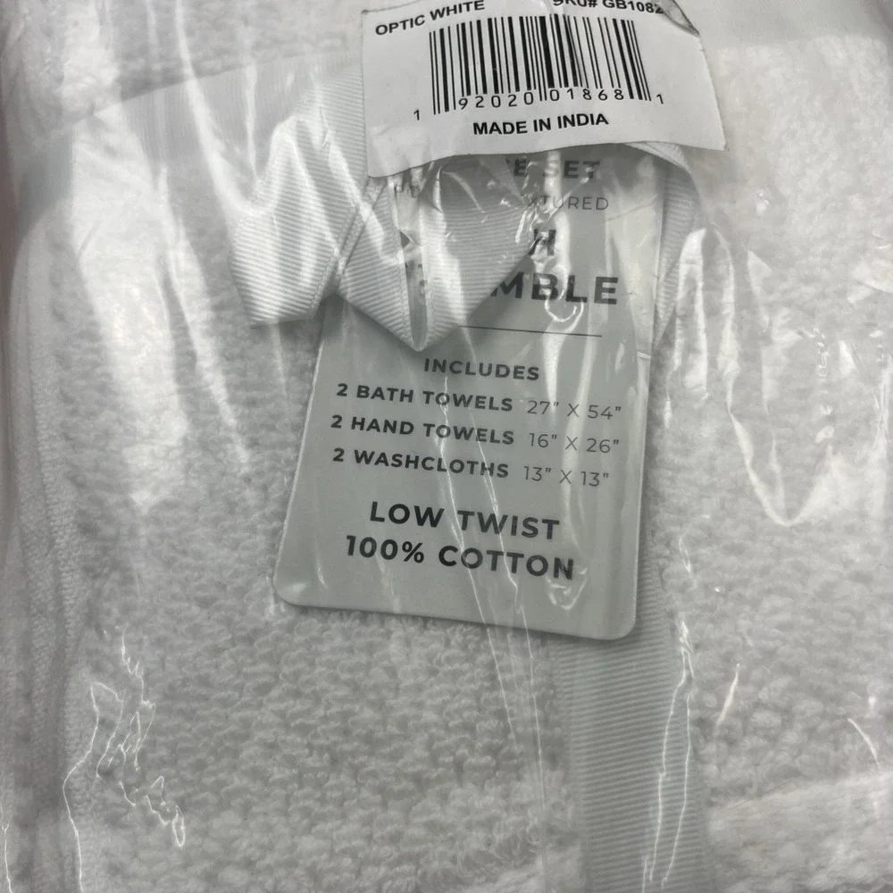 Madelinen 6 Piece Cotton Texture Towel Set in White, 2 Bath, 2 Hand, 2 Washcloth